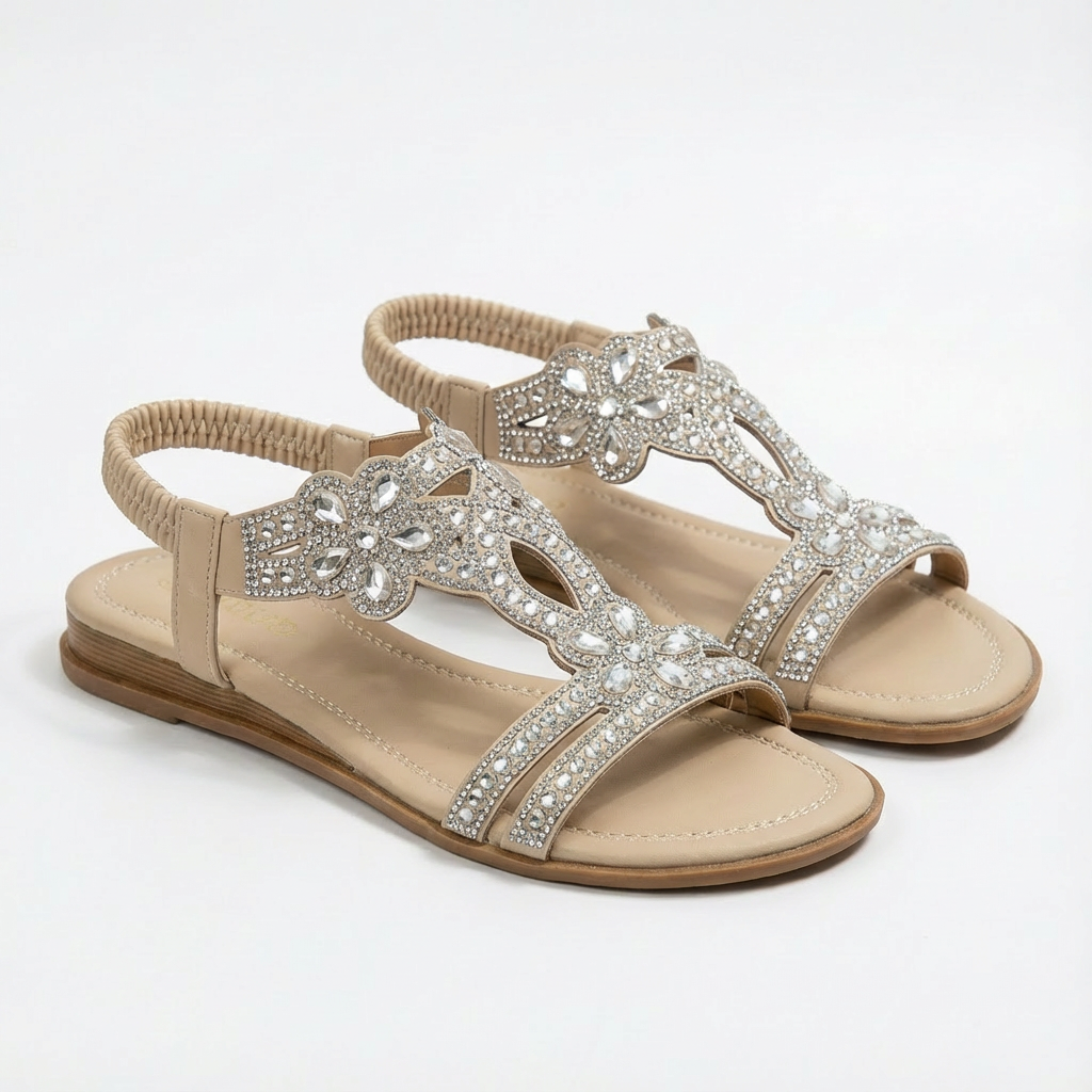 Lucia | Women's Wedge Sandals with Gemstone Accents and Elastic Strap | Glamorous