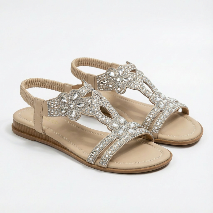 Lucia | Women's Wedge Sandals with Gemstone Accents and Elastic Strap | Glamorous