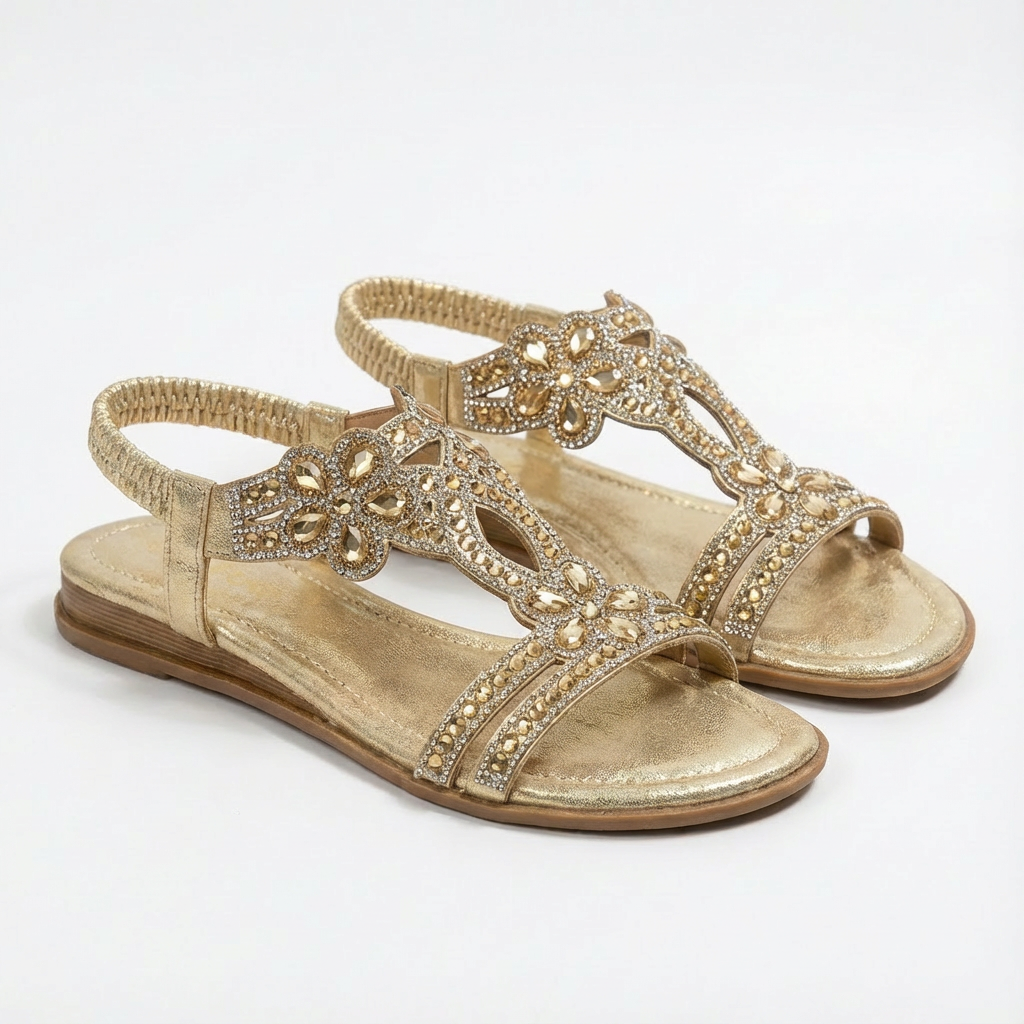Lucia | Women's Wedge Sandals with Gemstone Accents and Elastic Strap | Glamorous