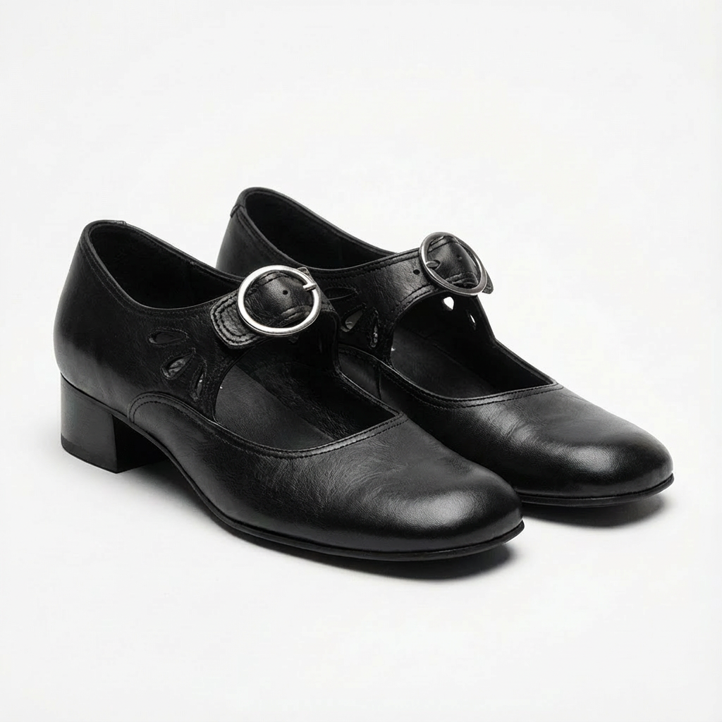 Lucia | Women's Mary Jane Shoes with Round Buckle and Cut-Out Details | Vintage