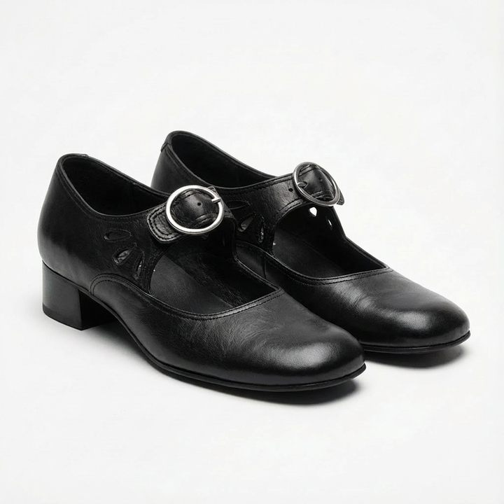 Lucia | Women's Mary Jane Shoes with Round Buckle and Cut-Out Details | Vintage