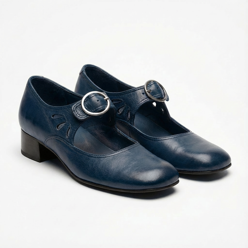 Lucia | Women's Mary Jane Shoes with Round Buckle and Cut-Out Details | Vintage