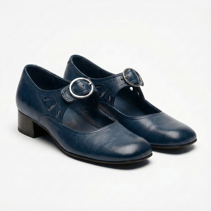 Lucia | Women's Mary Jane Shoes with Round Buckle and Cut-Out Details | Vintage