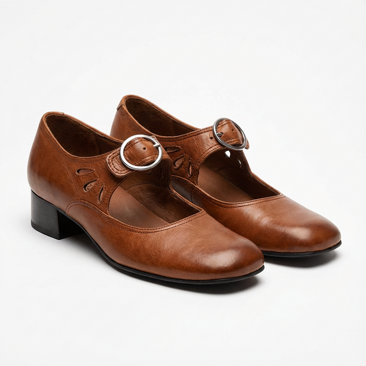 Lucia | Women's Mary Jane Shoes with Round Buckle and Cut-Out Details | Vintage