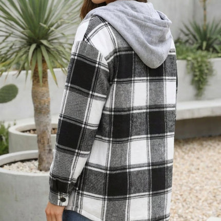 Women’s Checkered Print Hooded Jacket