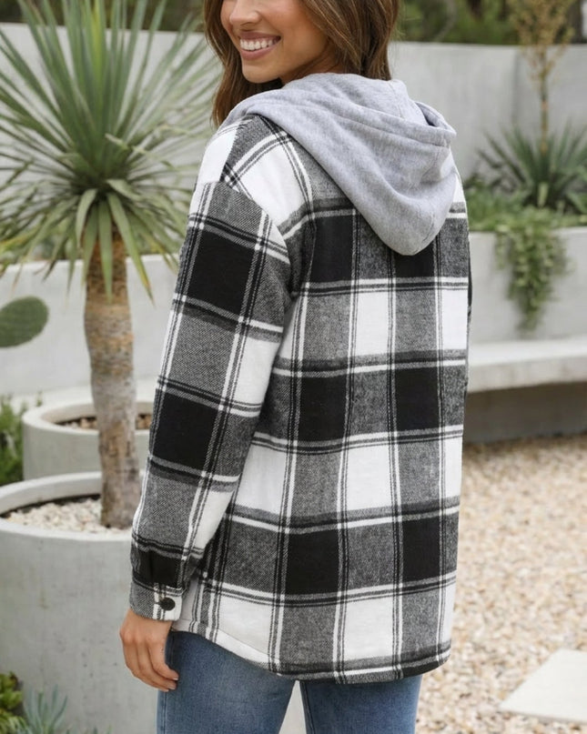 Women’s Checkered Print Hooded Jacket