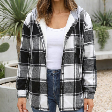 Women’s Checkered Print Hooded Jacket