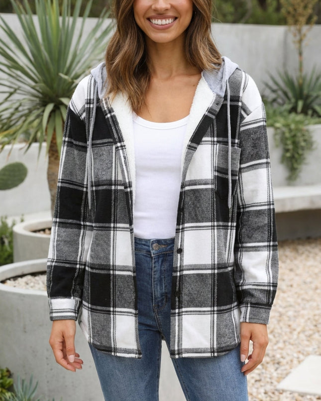 Women’s Checkered Print Hooded Jacket