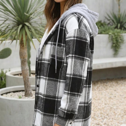 Women’s Checkered Print Hooded Jacket