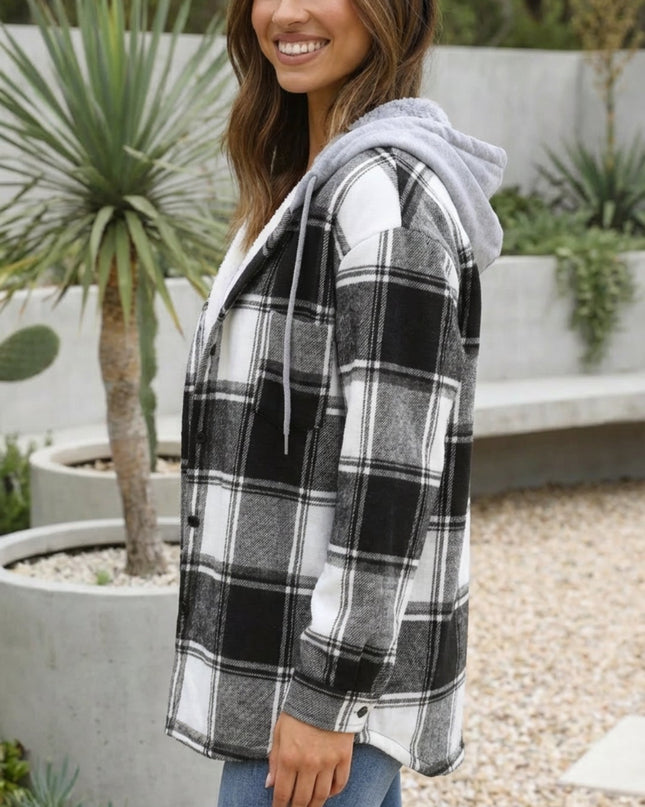 Women’s Checkered Print Hooded Jacket
