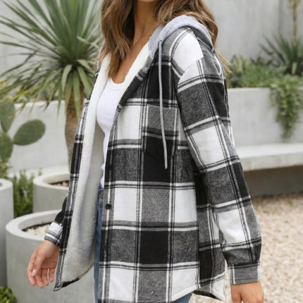 Women’s Checkered Print Hooded Jacket