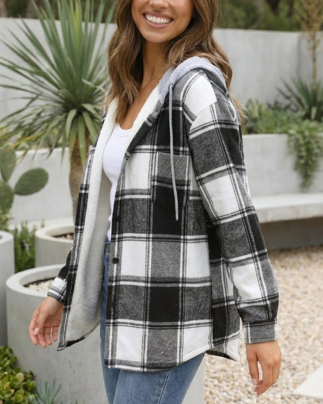 Women’s Checkered Print Hooded Jacket