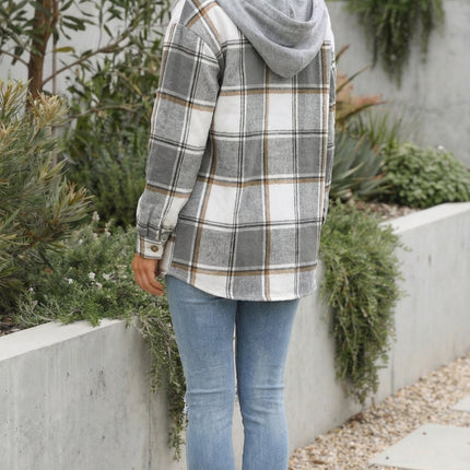 Women’s Checkered Print Hooded Jacket