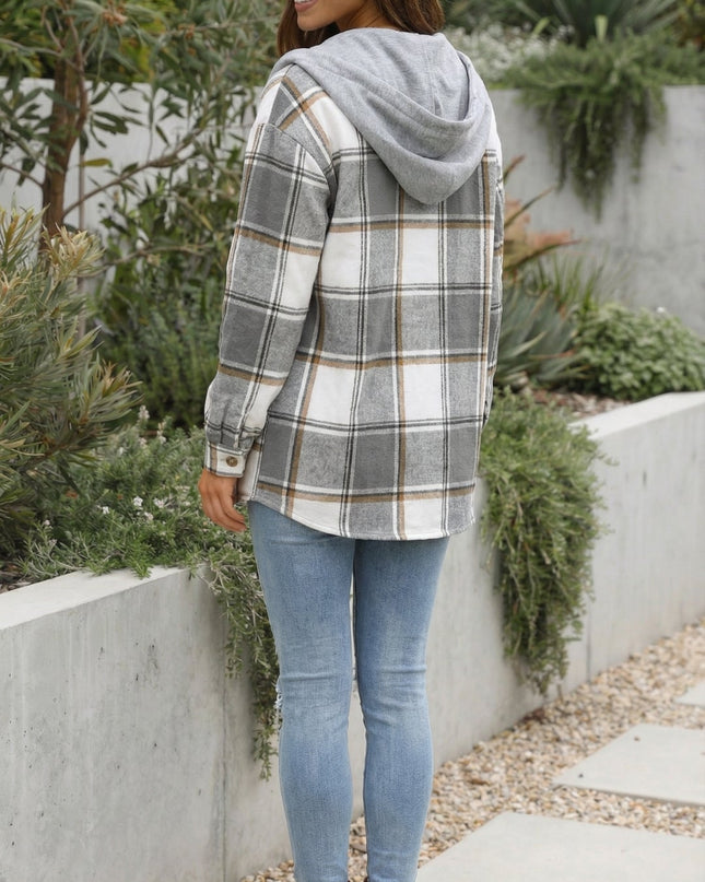 Women’s Checkered Print Hooded Jacket