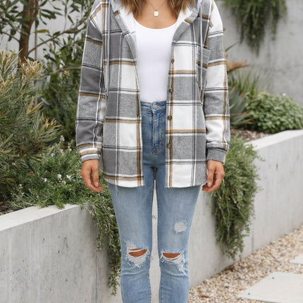 Women’s Checkered Print Hooded Jacket