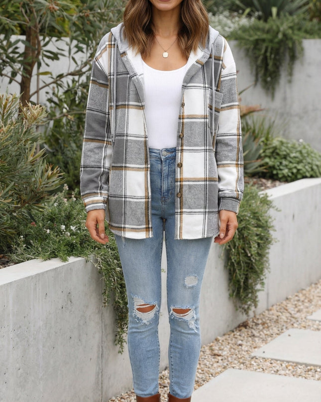Women’s Checkered Print Hooded Jacket