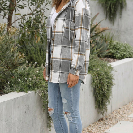 Women’s Checkered Print Hooded Jacket