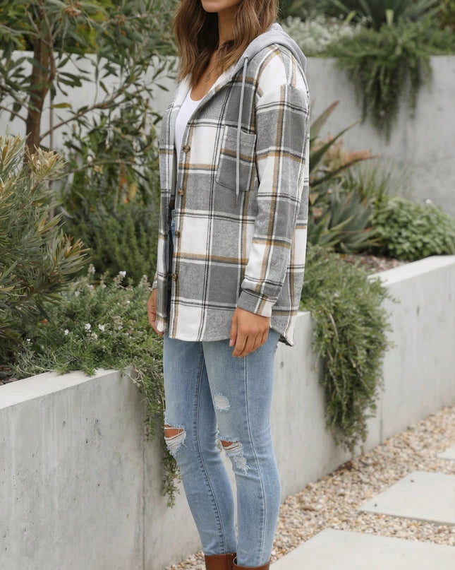 Women’s Checkered Print Hooded Jacket