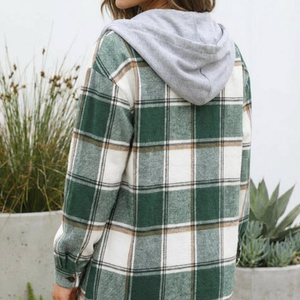 Women’s Checkered Print Hooded Jacket