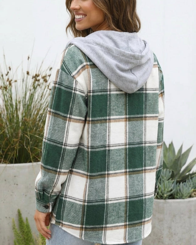 Women’s Checkered Print Hooded Jacket