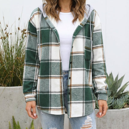 Women’s Checkered Print Hooded Jacket