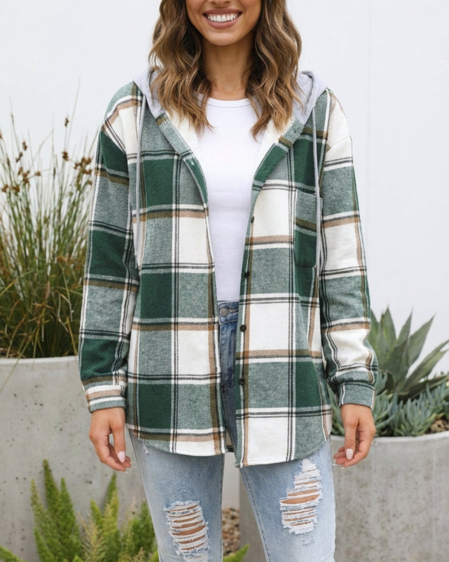 Women’s Checkered Print Hooded Jacket