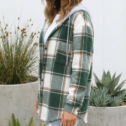 Women’s Checkered Print Hooded Jacket