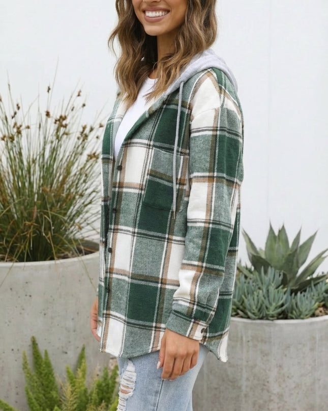 Women’s Checkered Print Hooded Jacket
