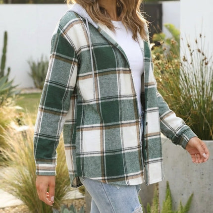 Women’s Checkered Print Hooded Jacket