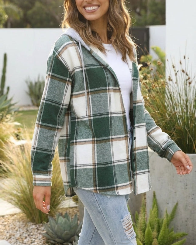 Women’s Checkered Print Hooded Jacket