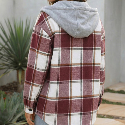 Women’s Checkered Print Hooded Jacket