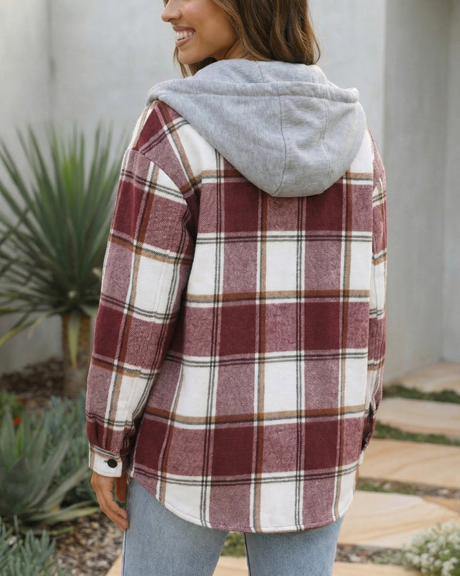Women’s Checkered Print Hooded Jacket