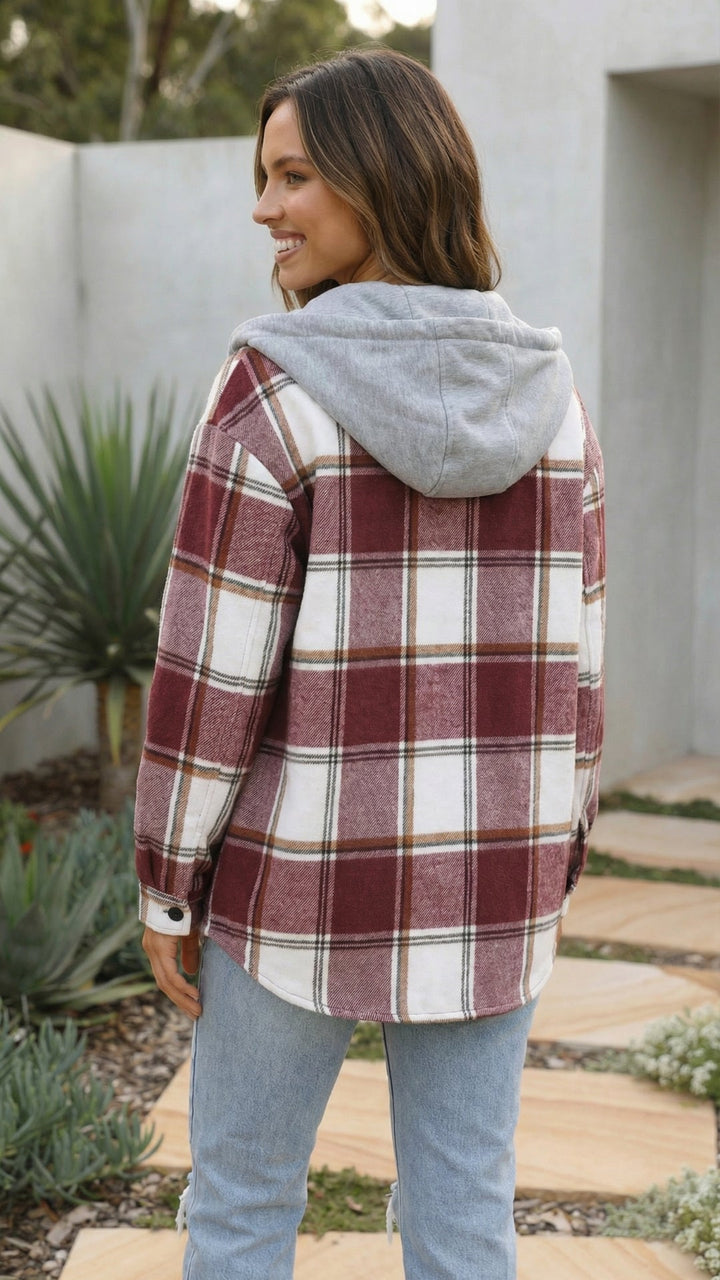 Women’s Checkered Print Hooded Jacket
