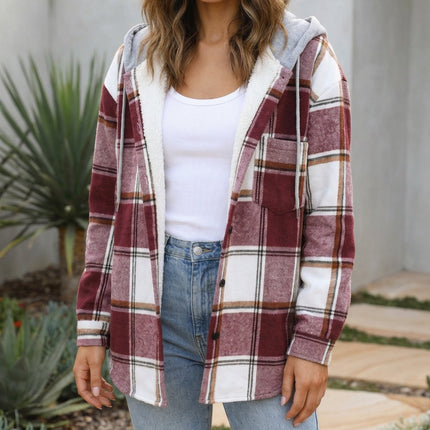 Women’s Checkered Print Hooded Jacket