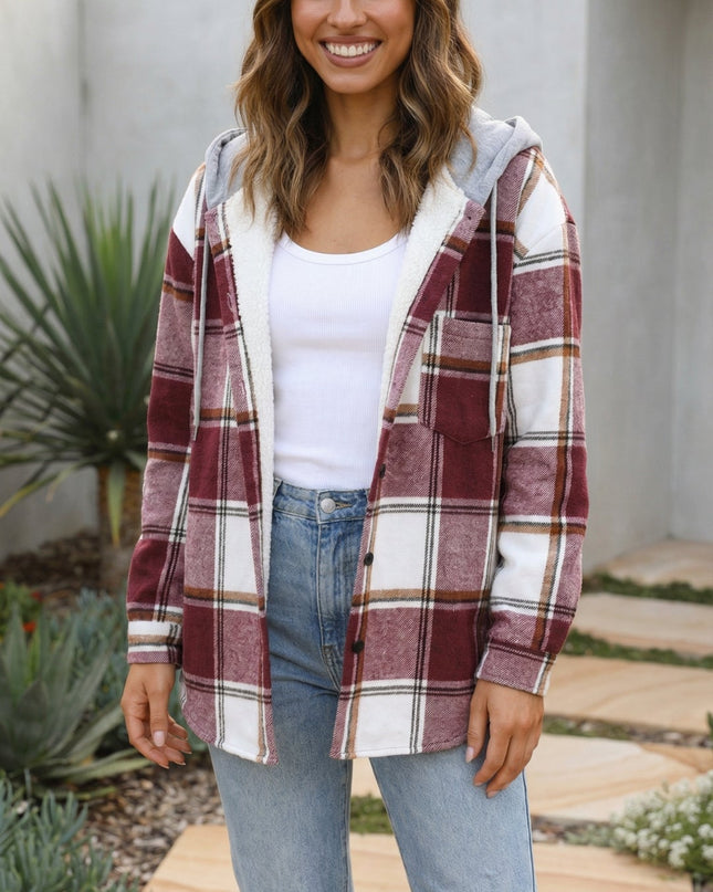 Women’s Checkered Print Hooded Jacket