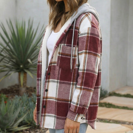 Women’s Checkered Print Hooded Jacket