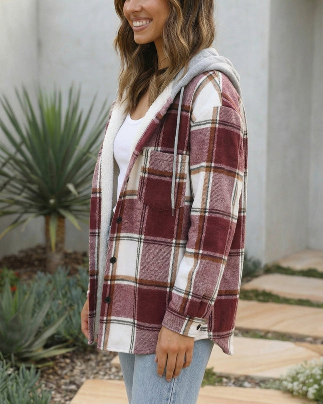 Women’s Checkered Print Hooded Jacket