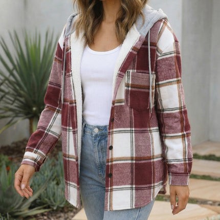 Women’s Checkered Print Hooded Jacket