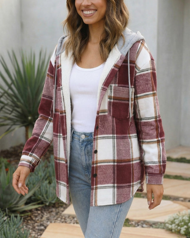 Women’s Checkered Print Hooded Jacket