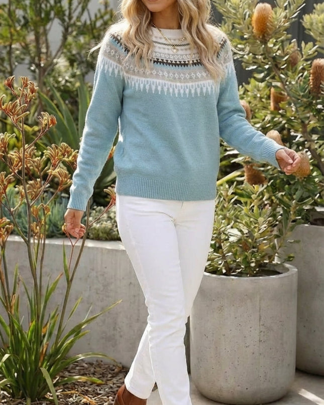 Women’s Fair Isle Patterned Crew Neck Knit Sweater