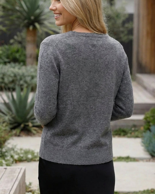 Women’s V-Neck Button-Up Knit Cardigan with Long Sleeves