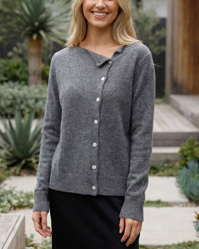 Women’s V-Neck Button-Up Knit Cardigan with Long Sleeves