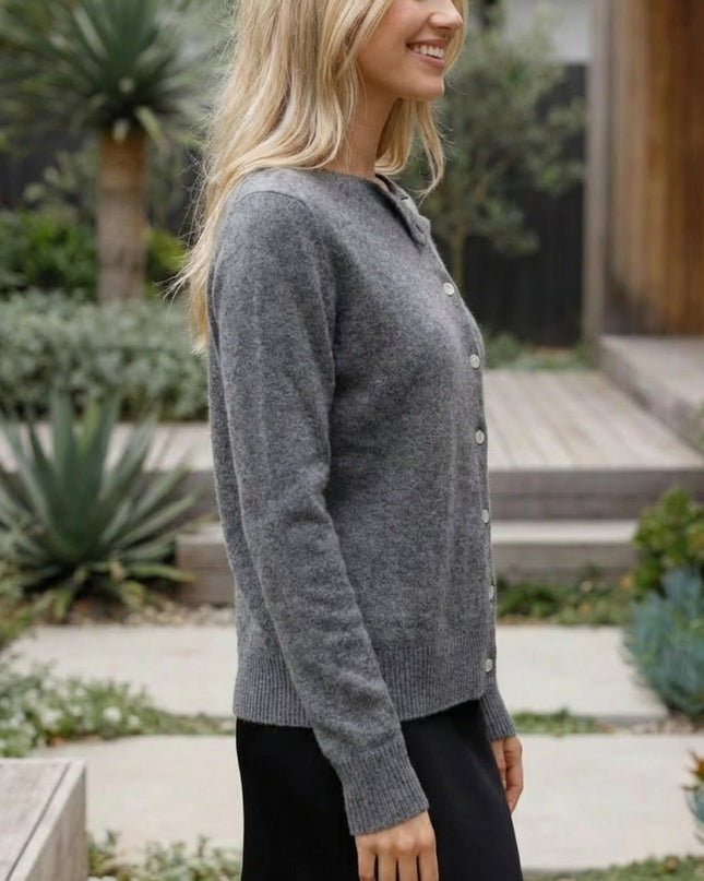 Women’s V-Neck Button-Up Knit Cardigan with Long Sleeves