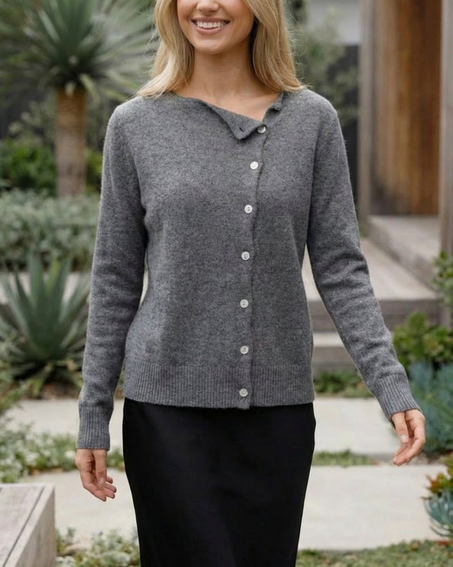 Women’s V-Neck Button-Up Knit Cardigan with Long Sleeves