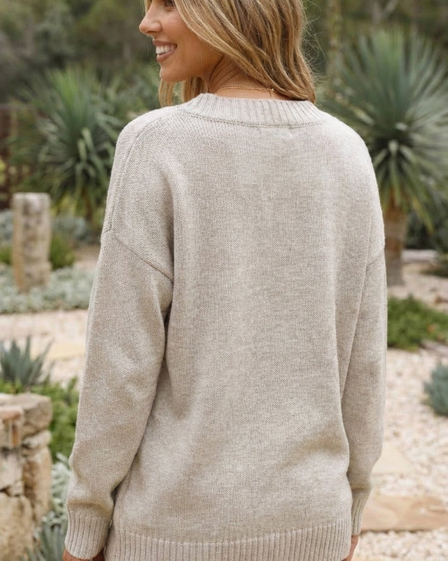 Women’s V-Neck Relaxed Fit Soft Knit Sweater Pullover