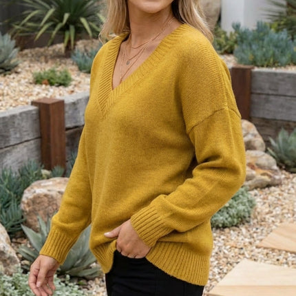 Women’s V-Neck Relaxed Fit Soft Knit Sweater Pullover