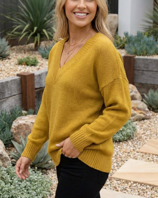 Women’s V-Neck Relaxed Fit Soft Knit Sweater Pullover