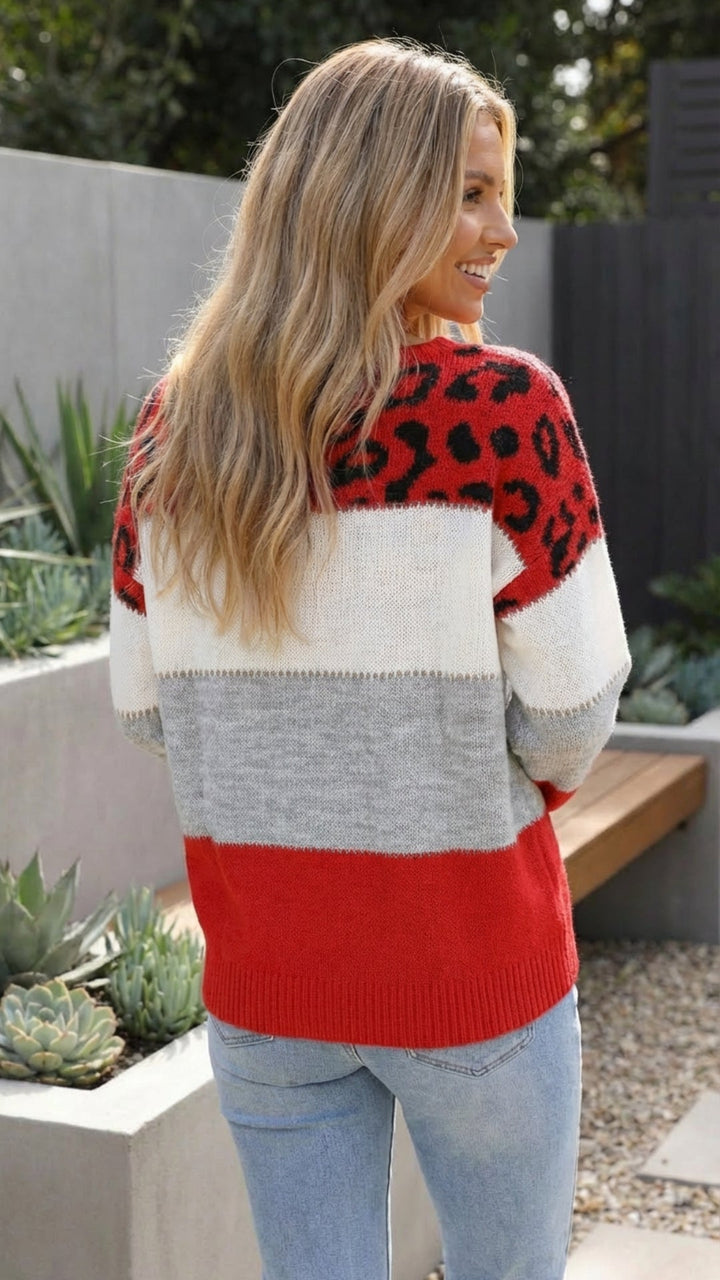 Women's Leopard Print Knit Sweater Pullover