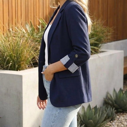Women's Long Fitted Blazer with Roll-up Sleeves
