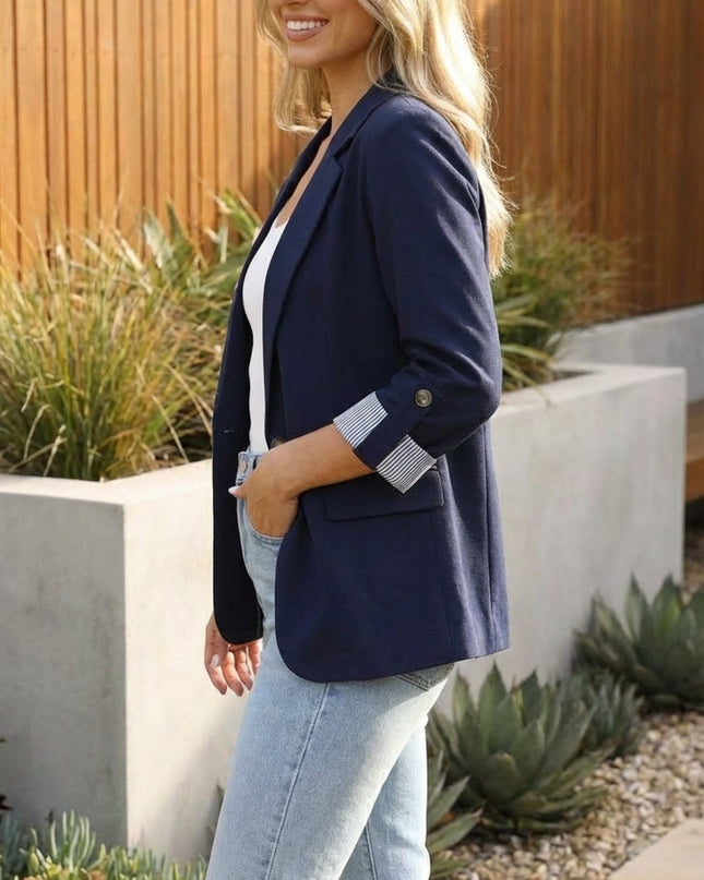 Women's Long Fitted Blazer with Roll-up Sleeves
